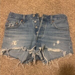 Distressed Light Blue Denim Shorts